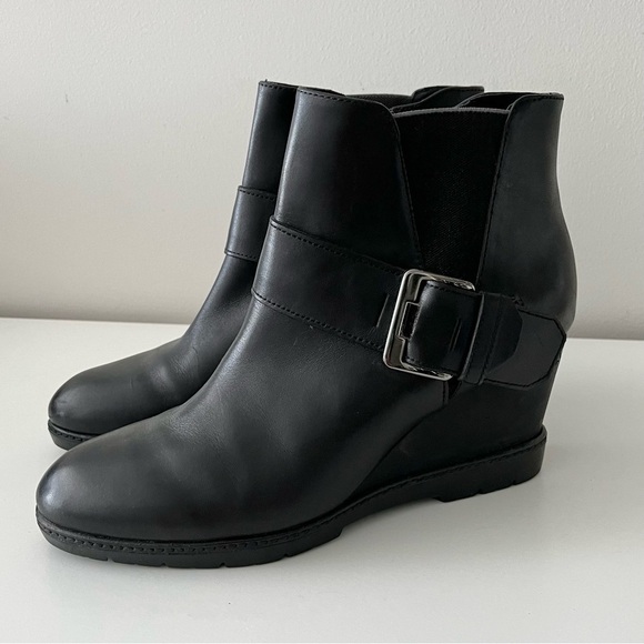 Geox Shoes - Geox Respira Italian Patent Wedge Zipper Buckle Ankle Boots-Black-Women EU 39